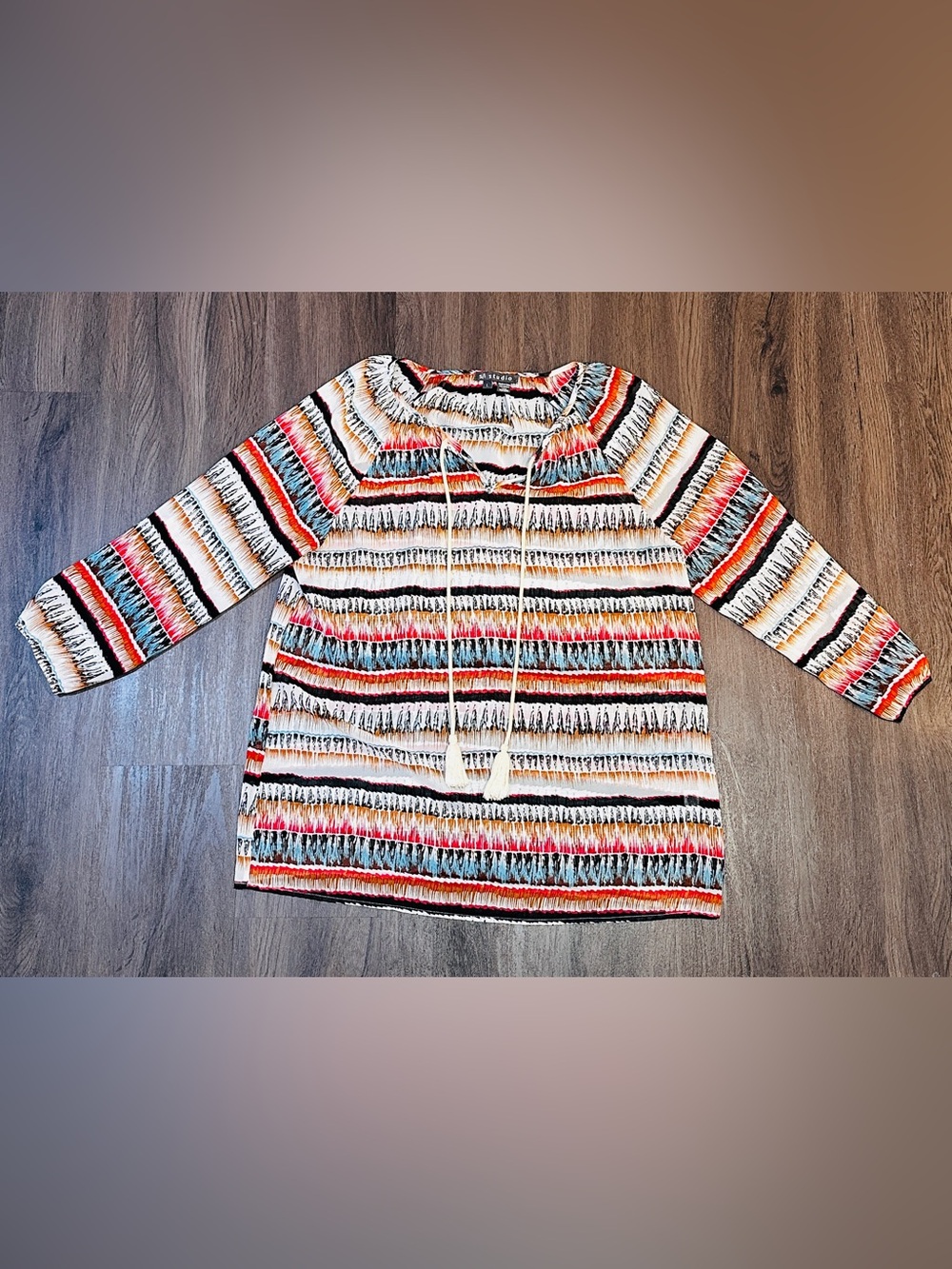Boho Aztec Stripe Tassel Peasant Tunic Top Festival Coastal Cowgirl - Picture 5 of 12